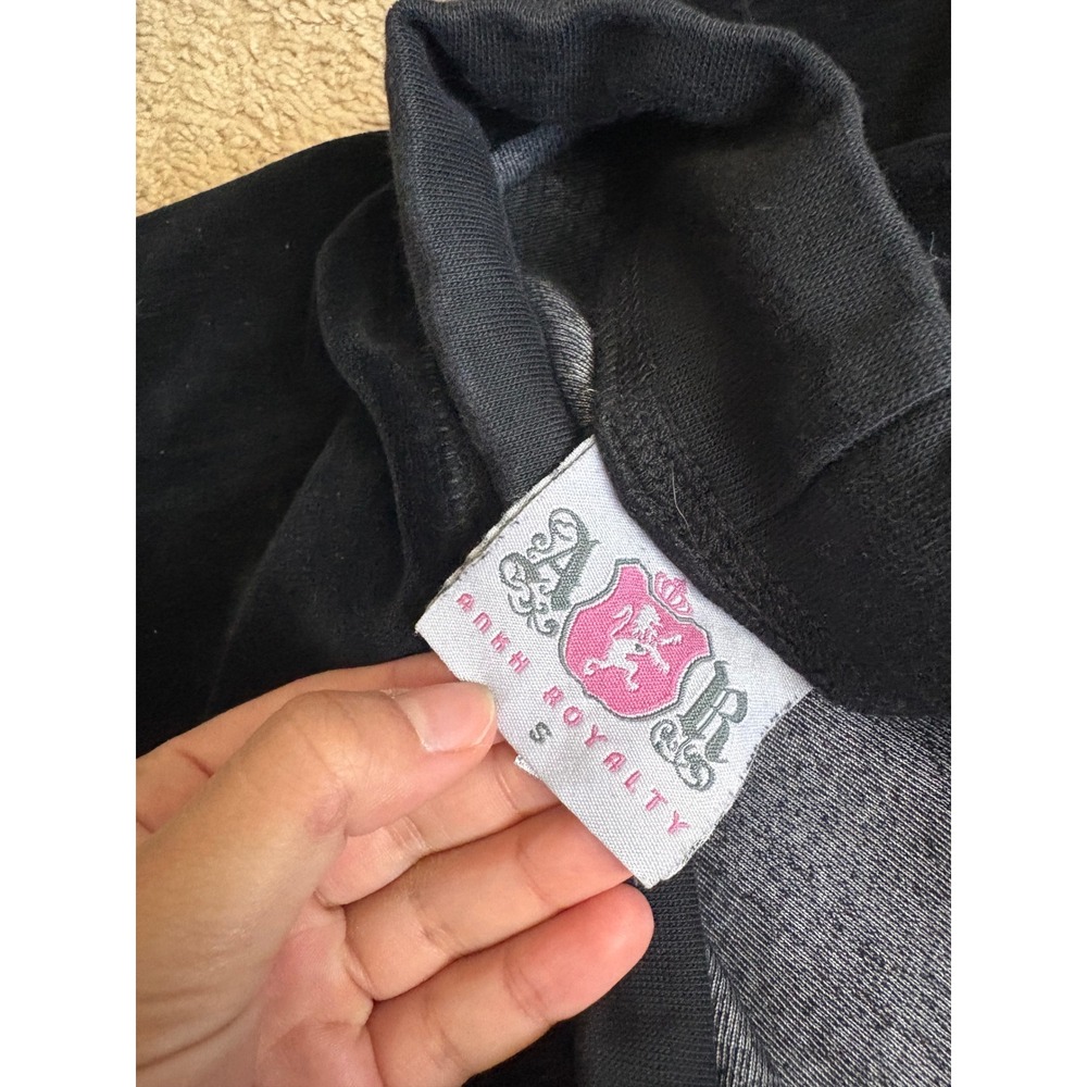 Ankh Royalty Y2K Black Velour Rhinestone Fleur De Lis Track Pants Women Small - Picture 4 of 5